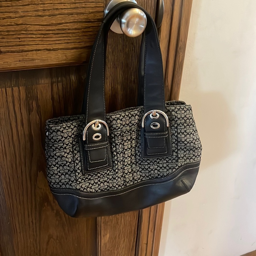 Black and grey coach purse